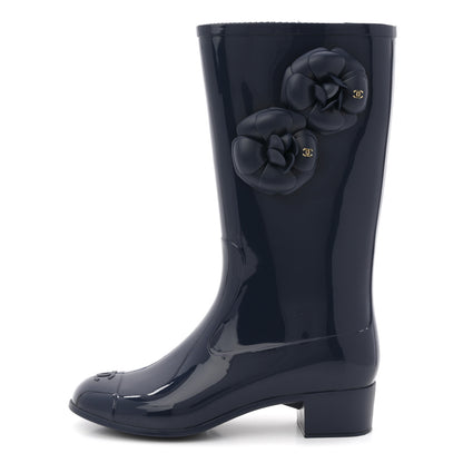 Chanel Rubber Camellia Rain Boots 39 Dark Blue 1 of 10