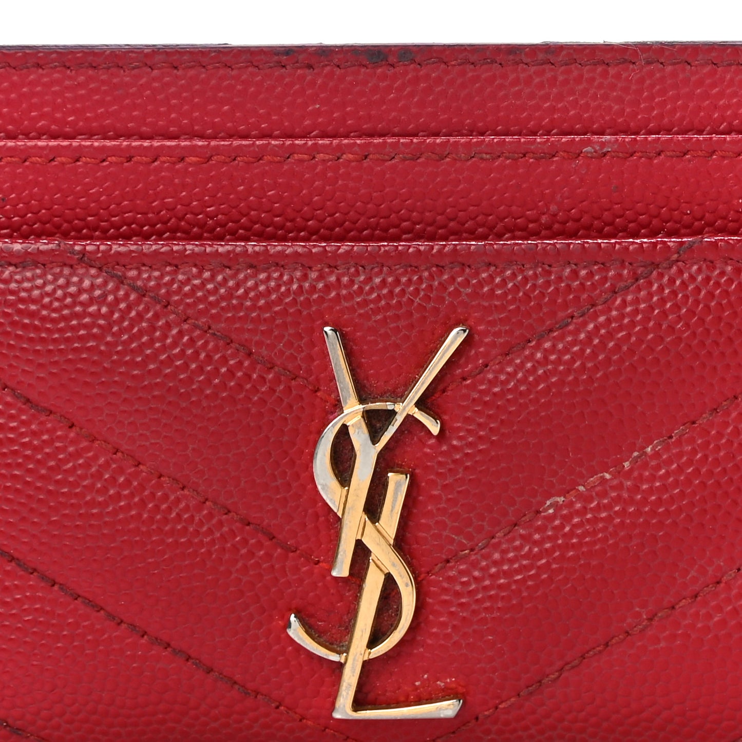 Grain De Poudre Matelasse Chevron Monogram Credit Card Case New Red