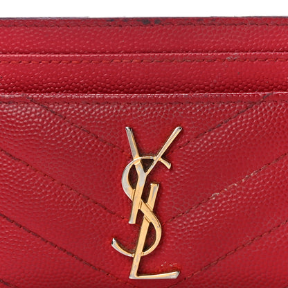 Saint Laurent Grain De Poudre Matelasse Chevron Monogram Credit Card Case New Red 8 of 18