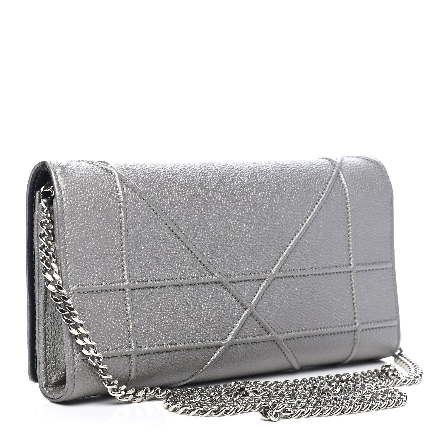 Christian Dior Grained Calfskin Diorama Croisiere Chain Wallet Gris 2 of 9