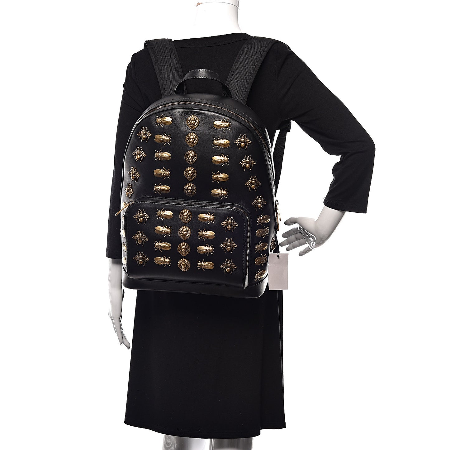 Calfskin Animal Studs Medium Day Backpack Black