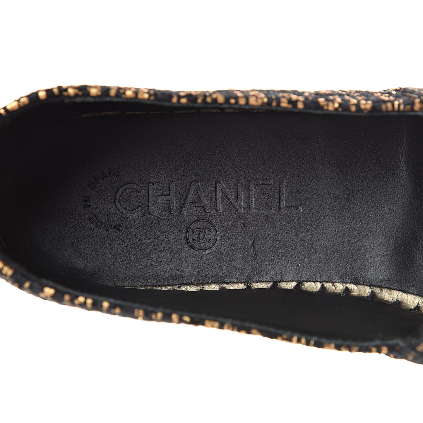 Metallic Tweed Grosgrain CC Espadrilles 40 Black Gold