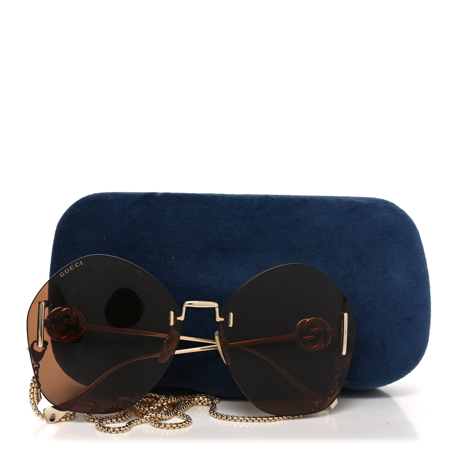 Gucci Metal Round Chain Sunglasses GG1203S Gold 7 of 7