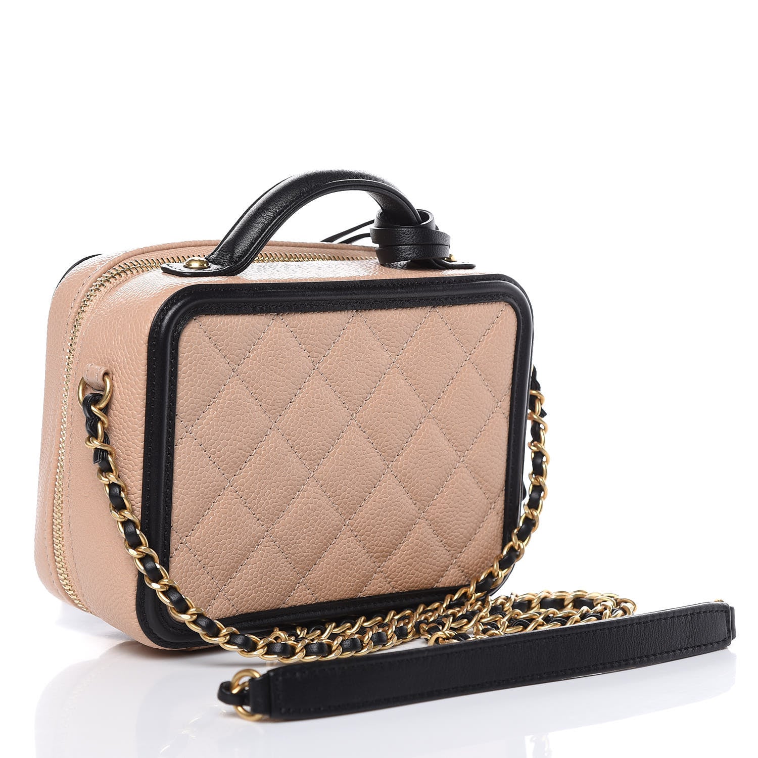Chanel Caviar Quilted Small CC Filigree Vanity Case Beige Black 4 of 12