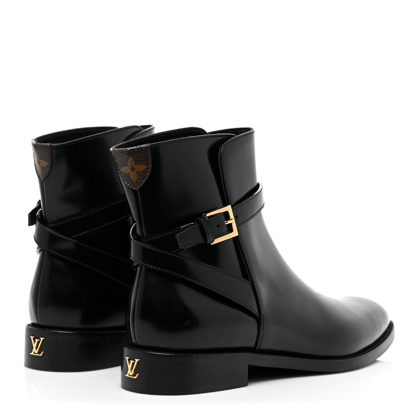 Calfskin Monogram Flat Ankle Boots 38 Black