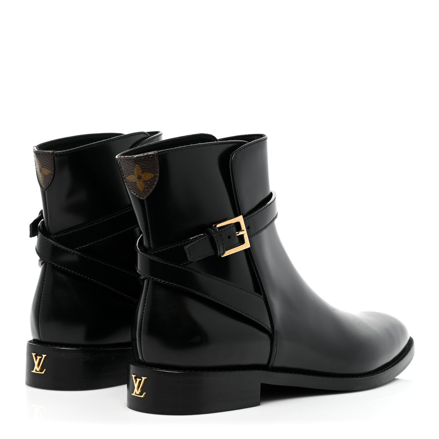 Louis Vuitton Calfskin Monogram Flat Ankle Boots 38 Black 5 of 13