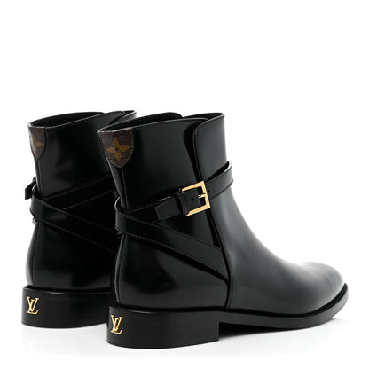 Louis Vuitton Calfskin Monogram Flat Ankle Boots 38 Black 5 of 13