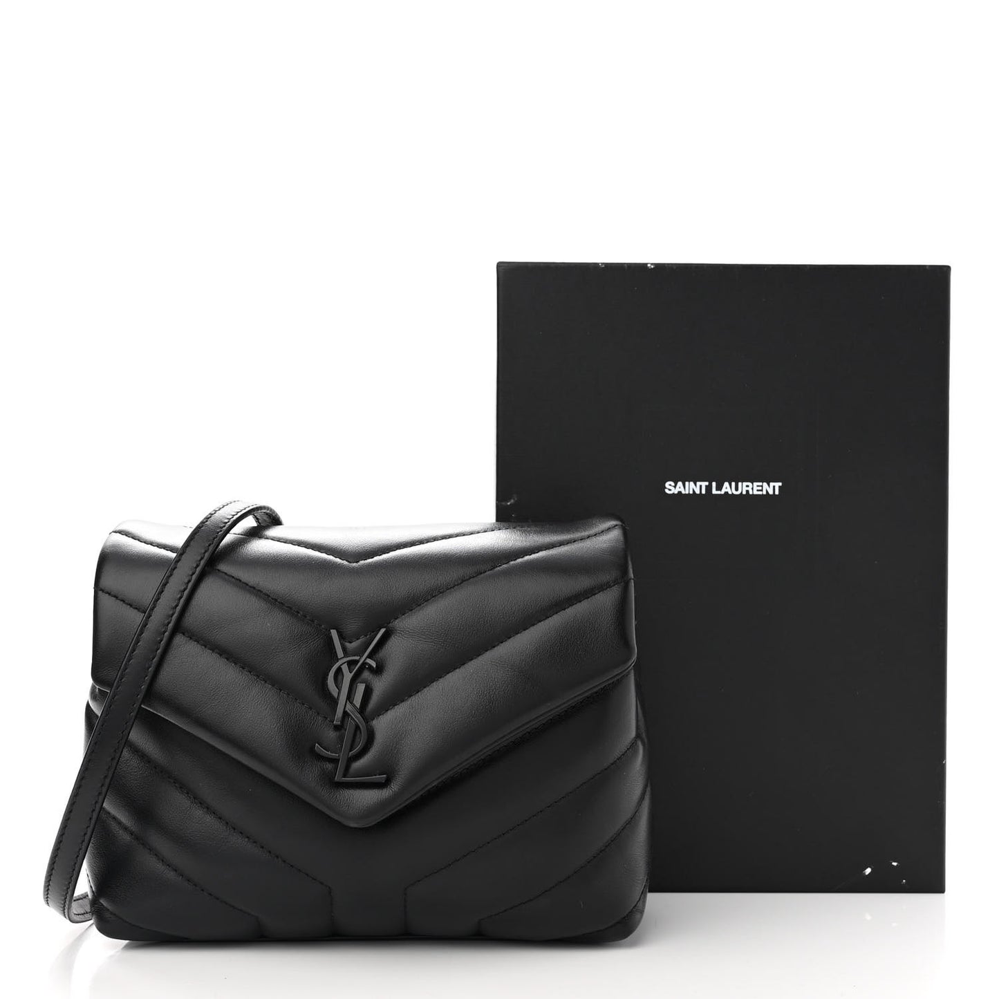Calfskin Y Quilted Monogram Monochrome Toy Loulou Crossbody Bag Black