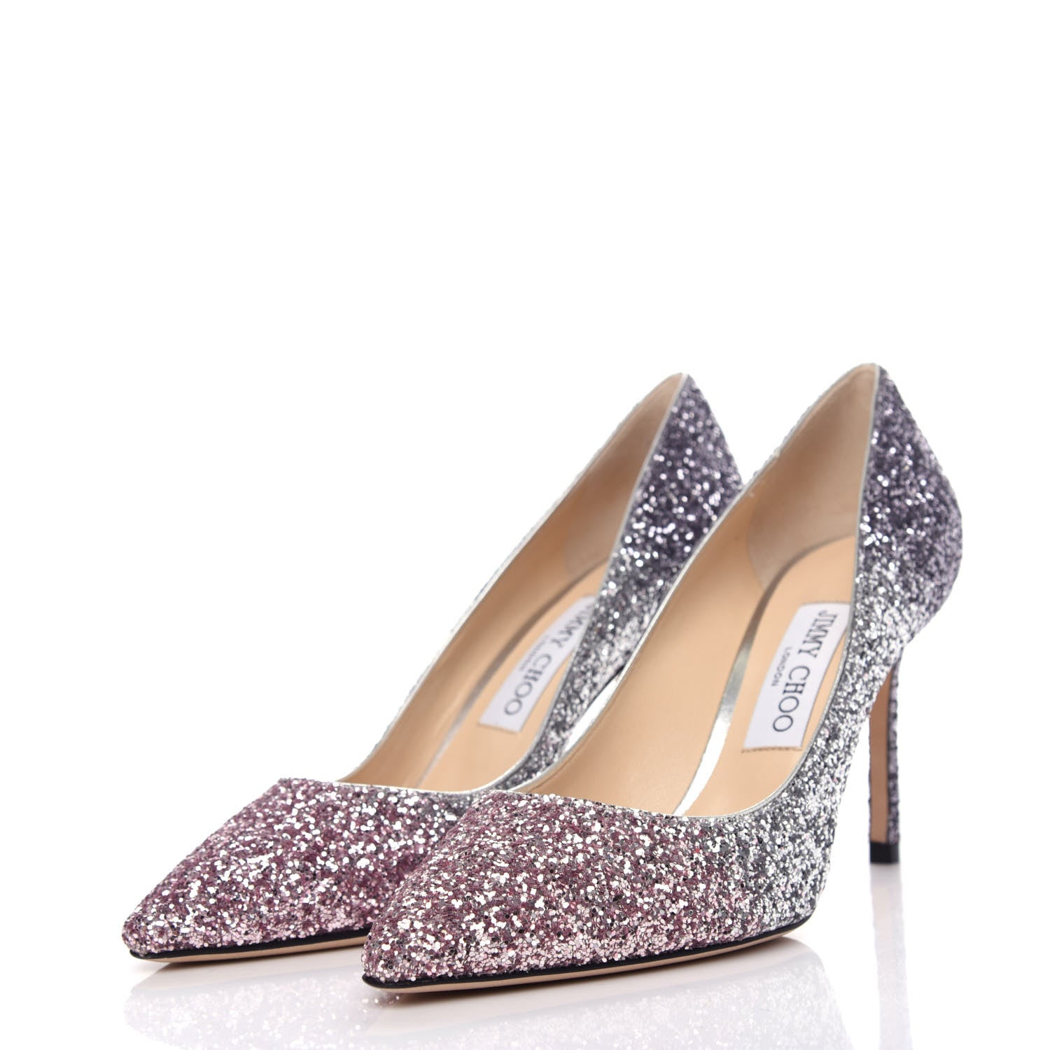 Jimmy Choo Glitter Pointy Toe Romy 85 Pumps 38.5 Ballet Pink Silver Anthracite 3 of 10