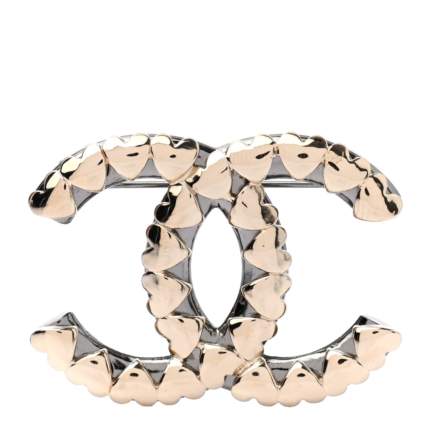 Chanel Metal CC Heart Brooch Gold Silver 1 of 5