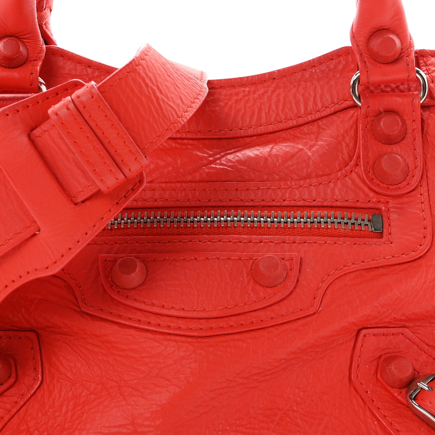 Matte Goatskin Rubber Covered Classic Hardware Mini City Rouge Coquelico Rouge Braise