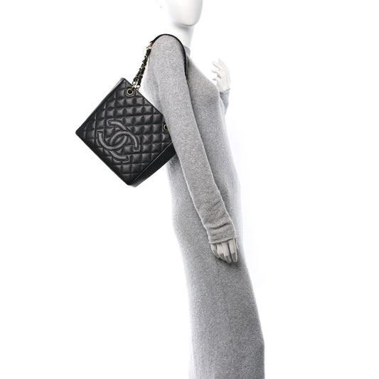 Caviar Quilted Petit Shopping Tote PST Black