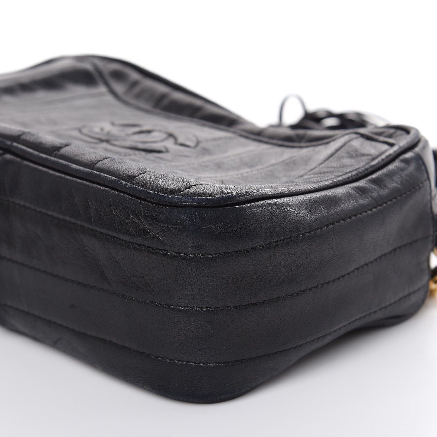 Lambskin Vertical Quilted Tassel Camera Case Black