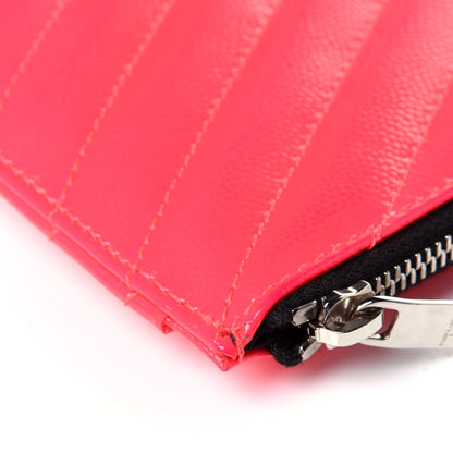Saint Laurent Patent Grain De Poudre Matelasse Chevron Monogram Bill Pouch Neon Pink 13 of 15