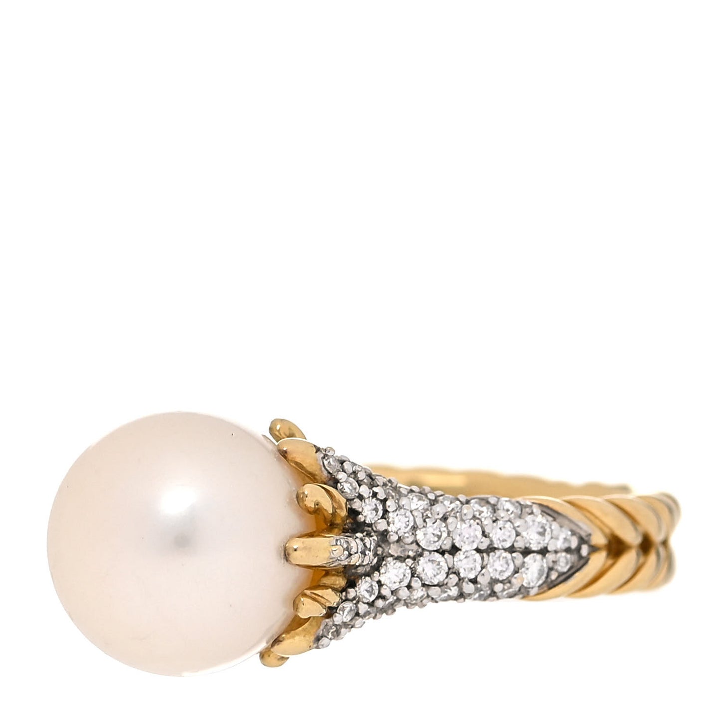 18K Yellow Gold Diamond Pearl Starburst Ring 51 5.75