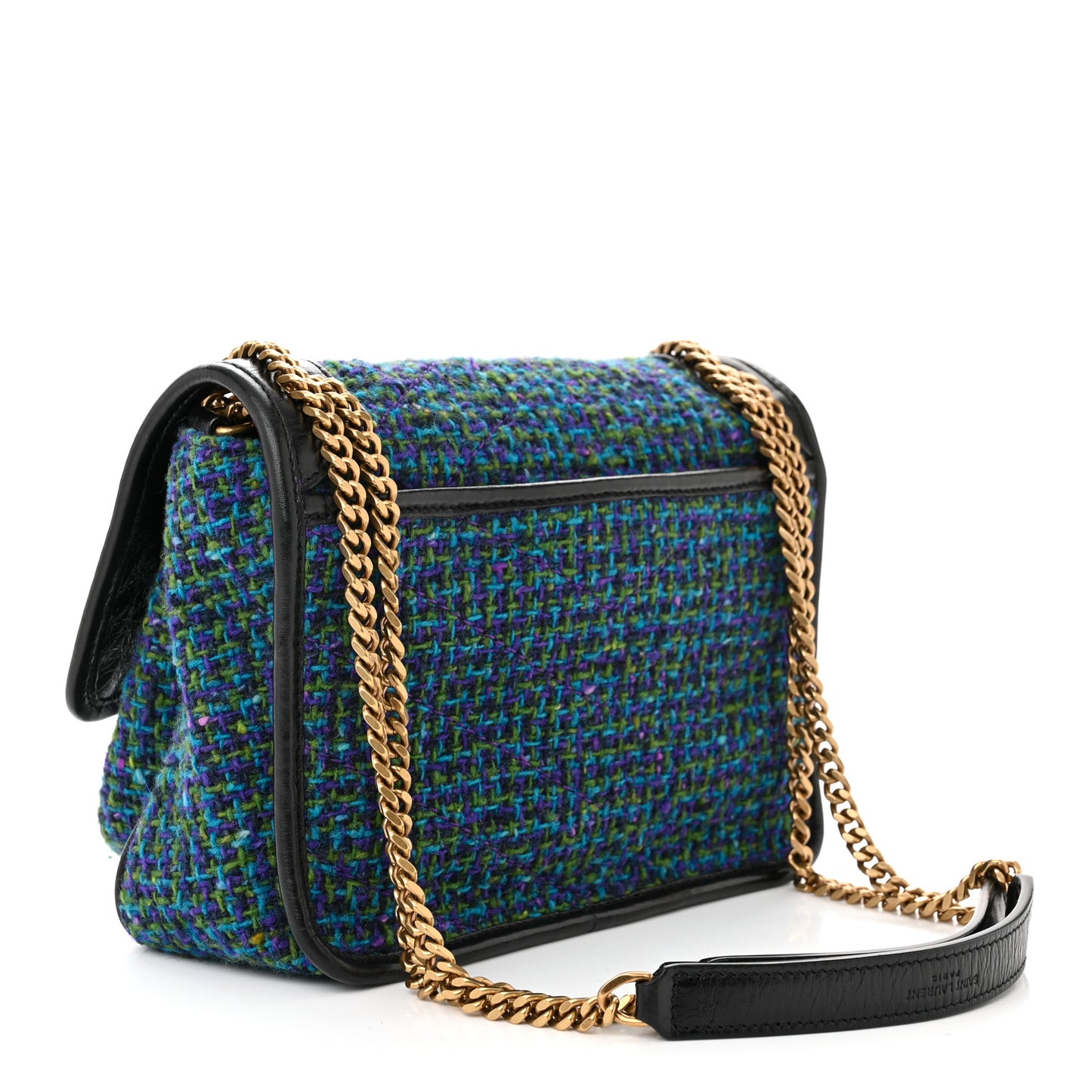Tweed Calfskin Matelasse Monogram Baby Niki Chain Satchel Blue