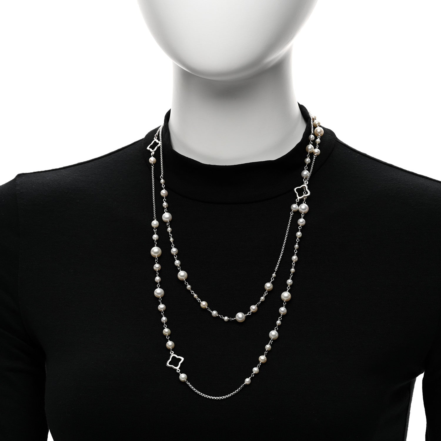 David Yurman Sterling Silver Pearl Quatrefoil Long Chain Necklace 2 of 4