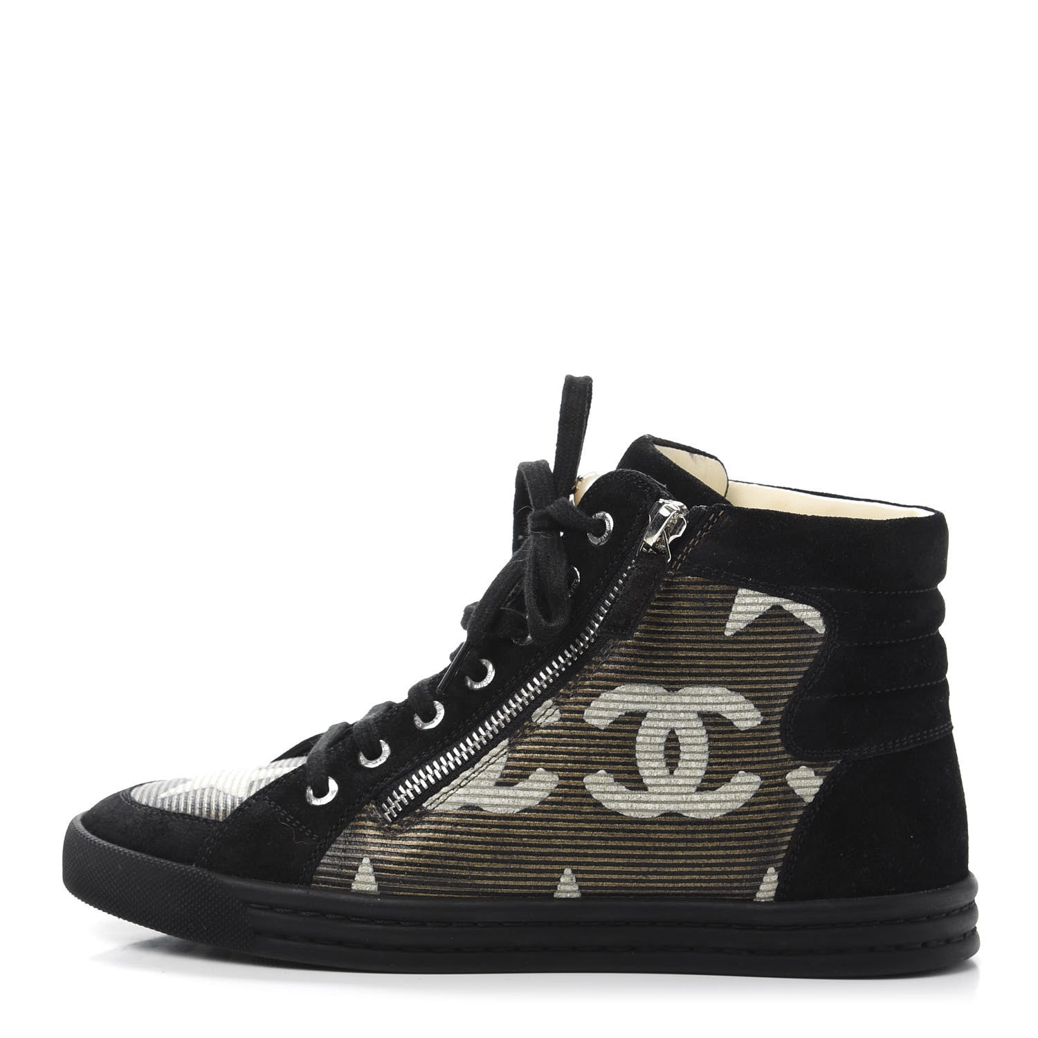 Chanel Canvas Suede CC Star Zipped High Top Sneakers 37 Black 1 of 8