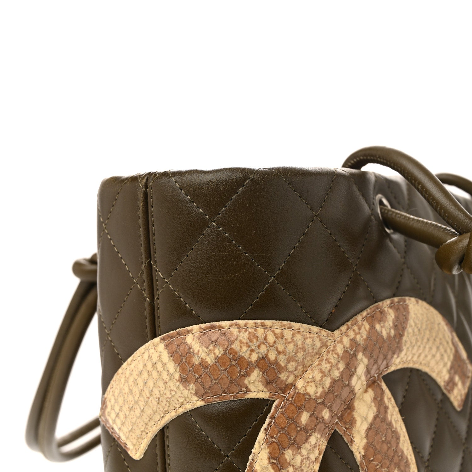 Chanel Calfskin Snakeskin Quilted Small Cambon Tote Khaki 22 of 23
