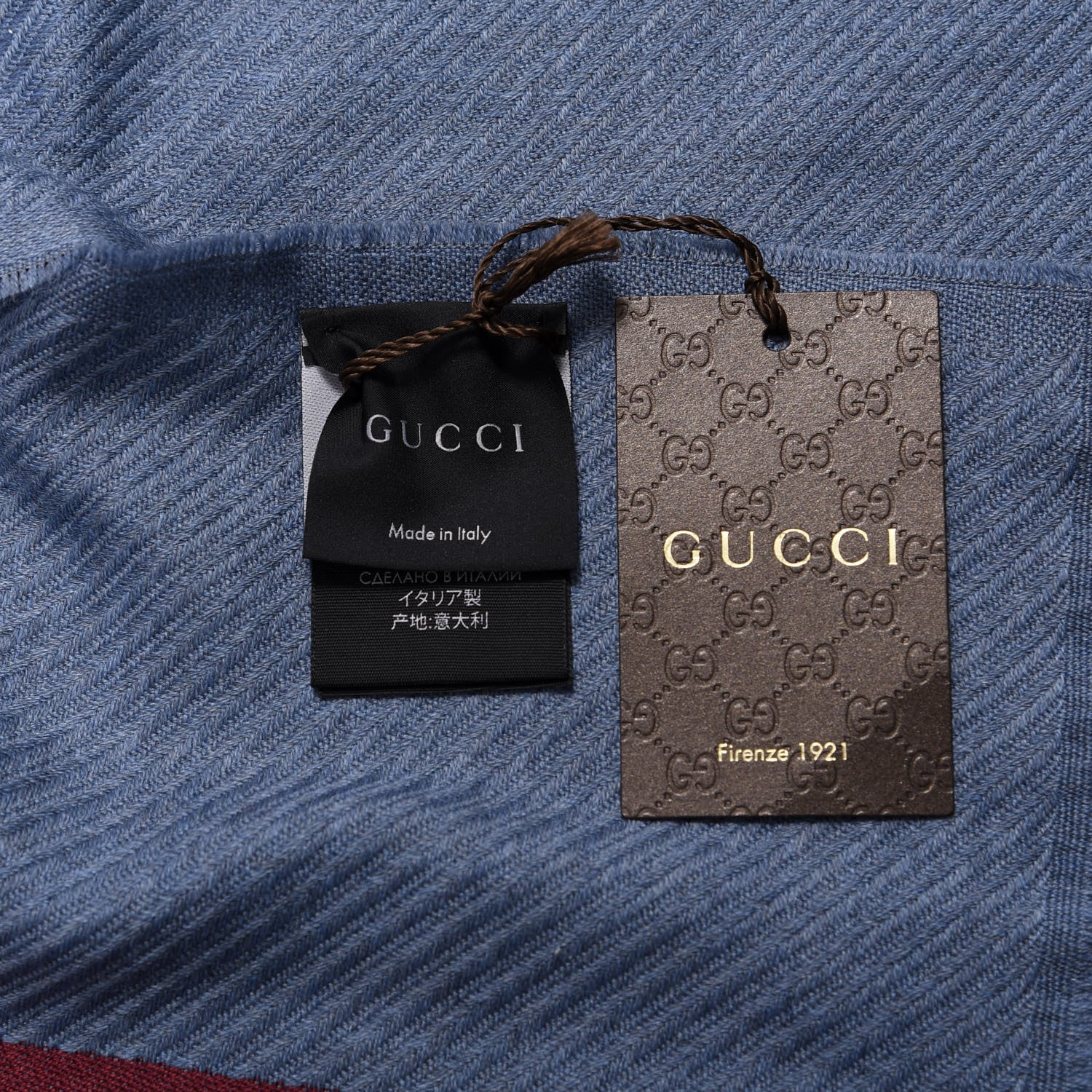 Gucci Wool Silk Jacquard Knit Monogram Web Champery Scarf Blue Red 3 of 5