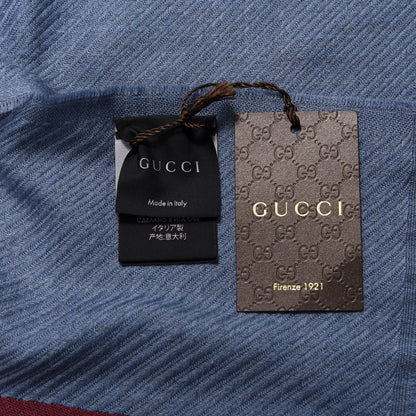 Gucci Wool Silk Jacquard Knit Monogram Web Champery Scarf Blue Red 3 of 5