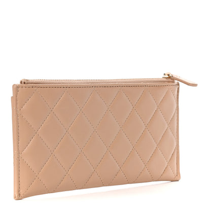 Chanel Lambskin Quilted Classic Zip Boy Pouch Beige 3 of 9