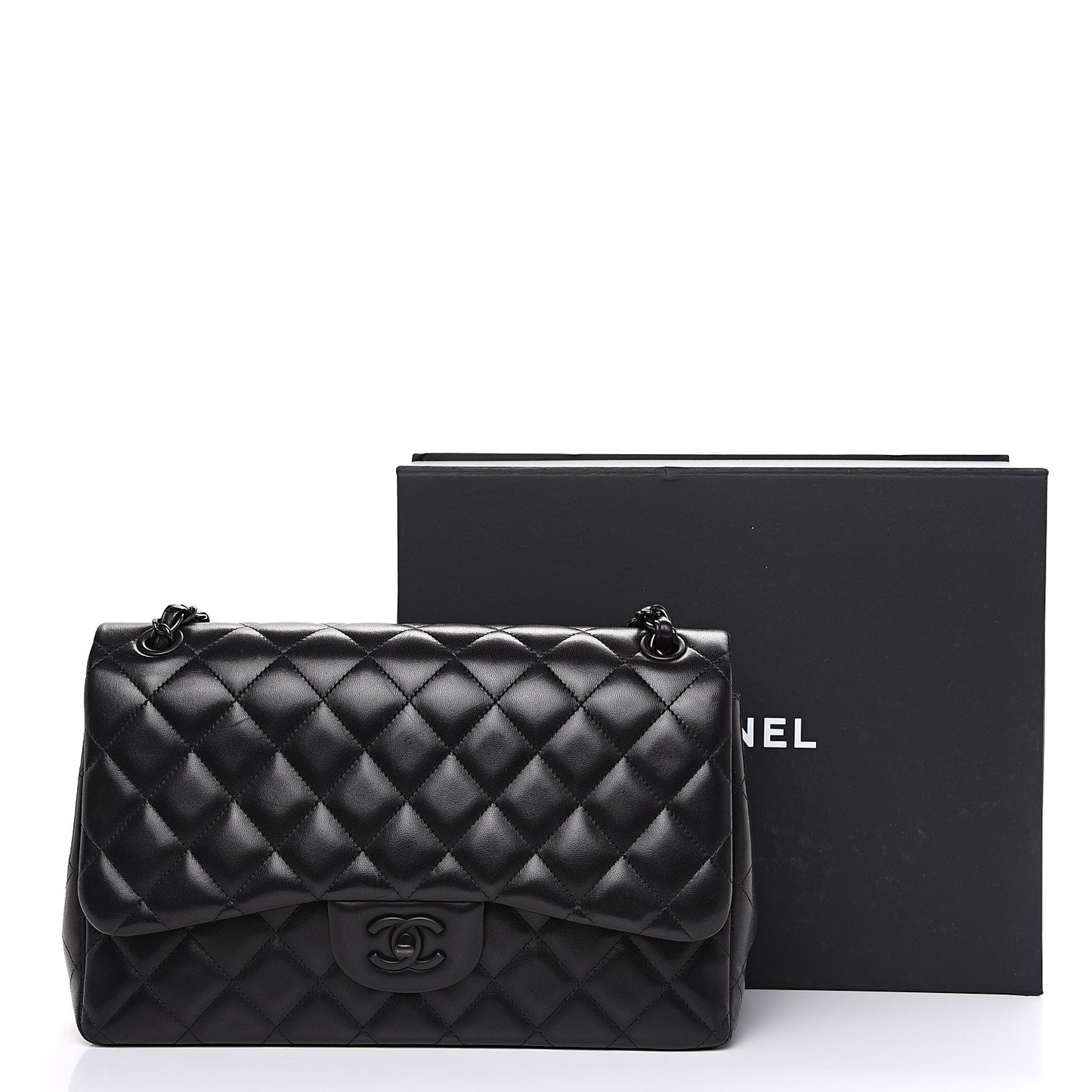 Lambskin Quilted Jumbo Double Flap So Black