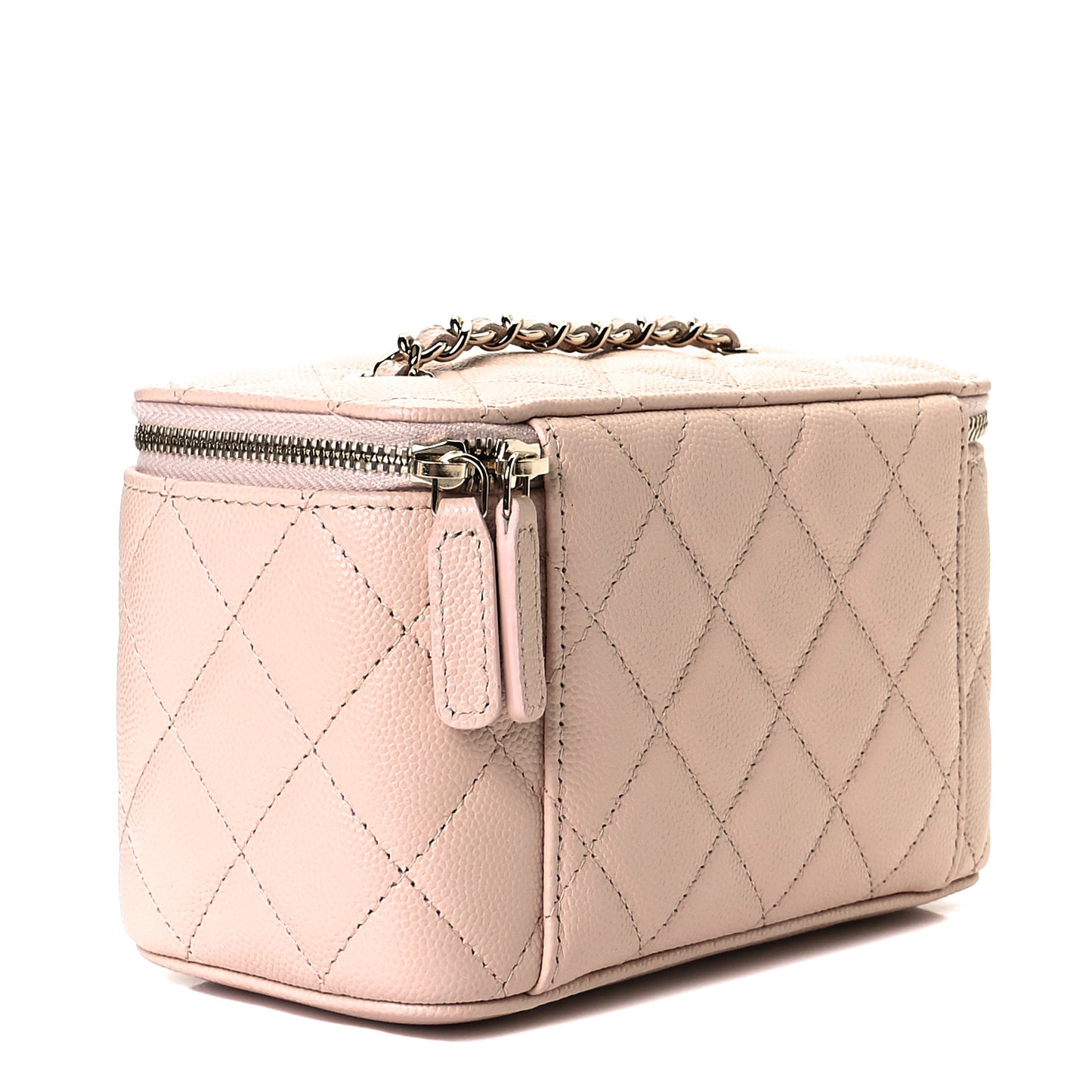 Caviar Quilted Small Vanity Case With Chain Light Beige
