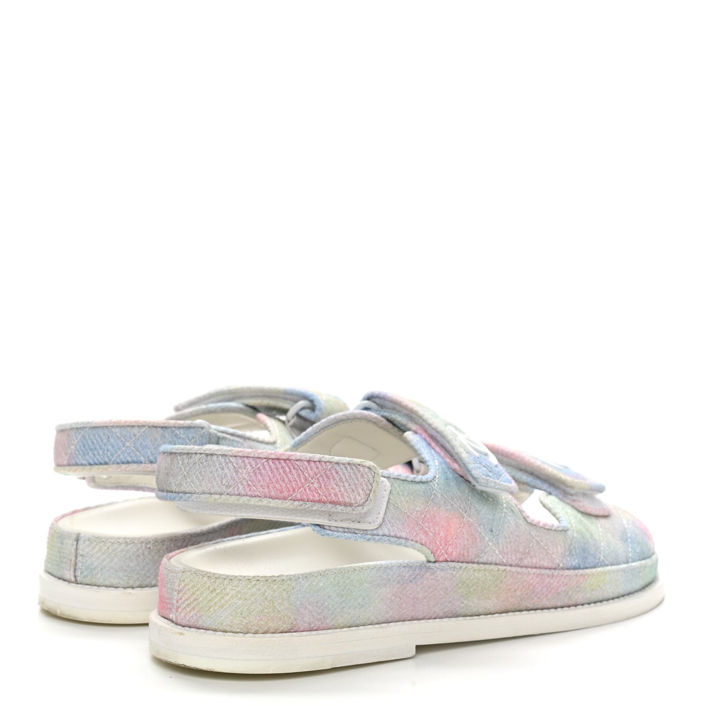 Printed Fabric Quilted Dad Sandals 38.5 Green Pink Blue