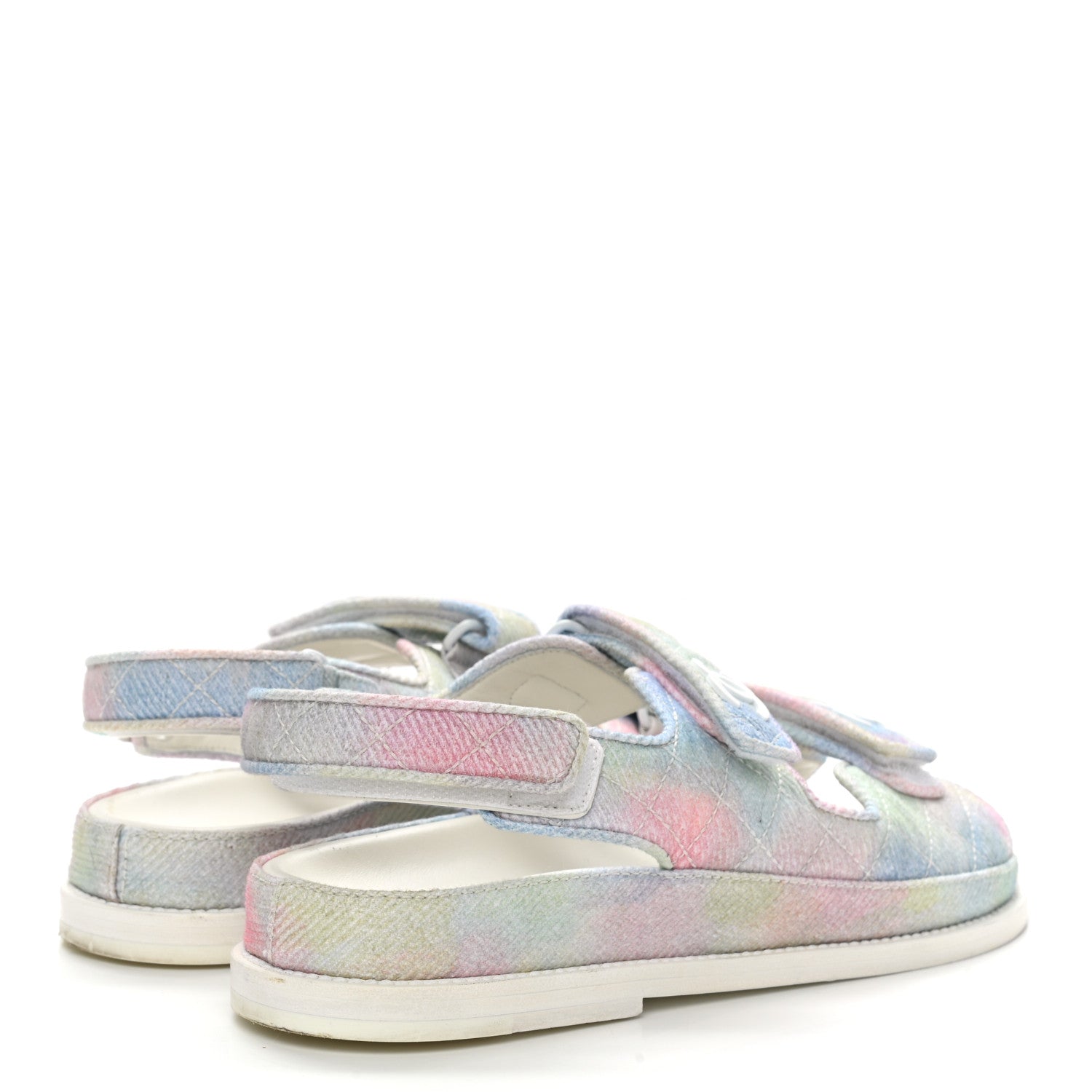 Chanel Printed Fabric Quilted Dad Sandals 38.5 Green Pink Blue 4 of 10