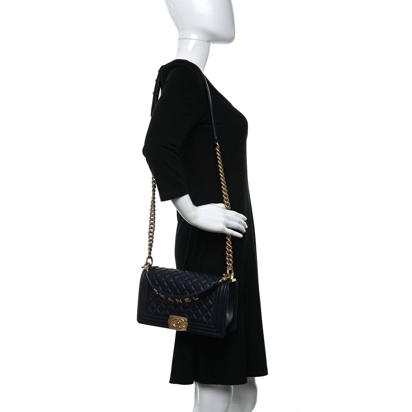 Calfskin Medium Boy Logo Top Handle Flap Navy
