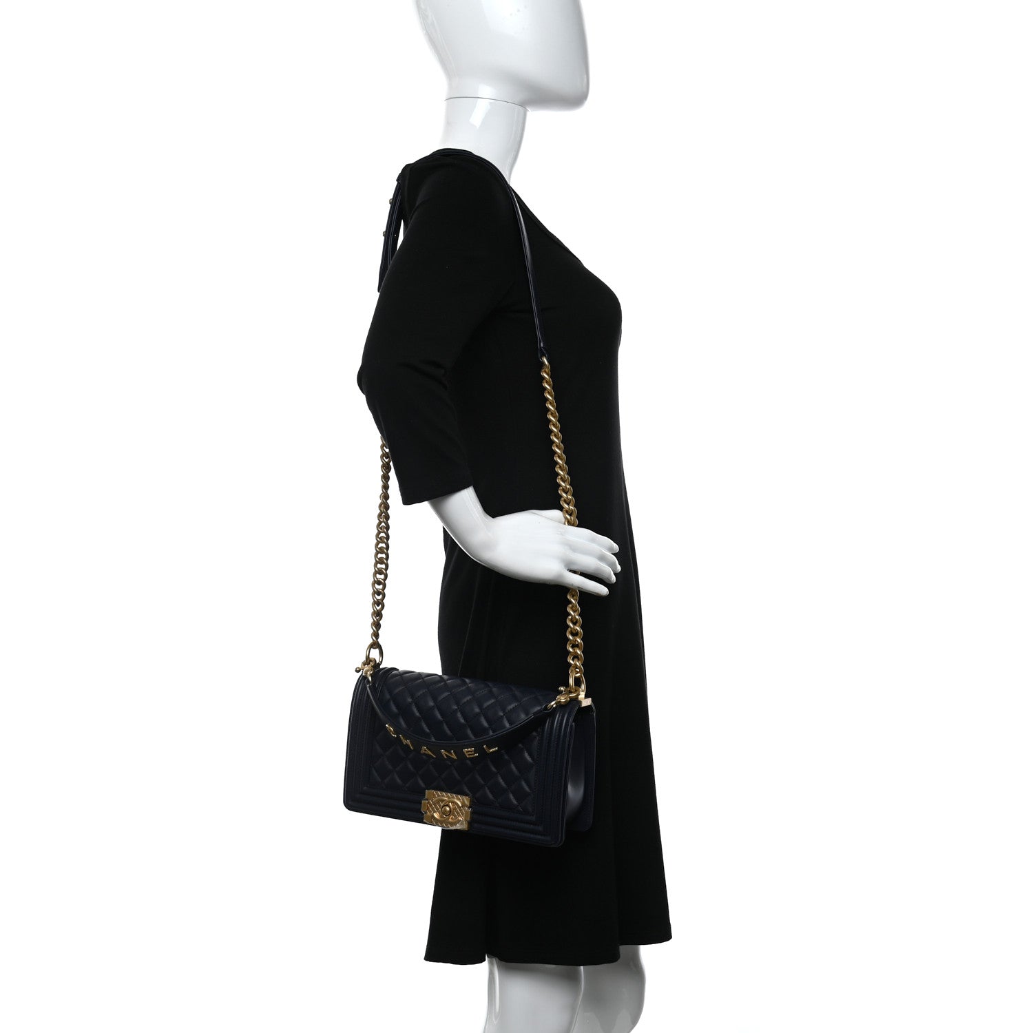 Chanel Calfskin Medium Boy Logo Top Handle Flap Navy 2 of 9