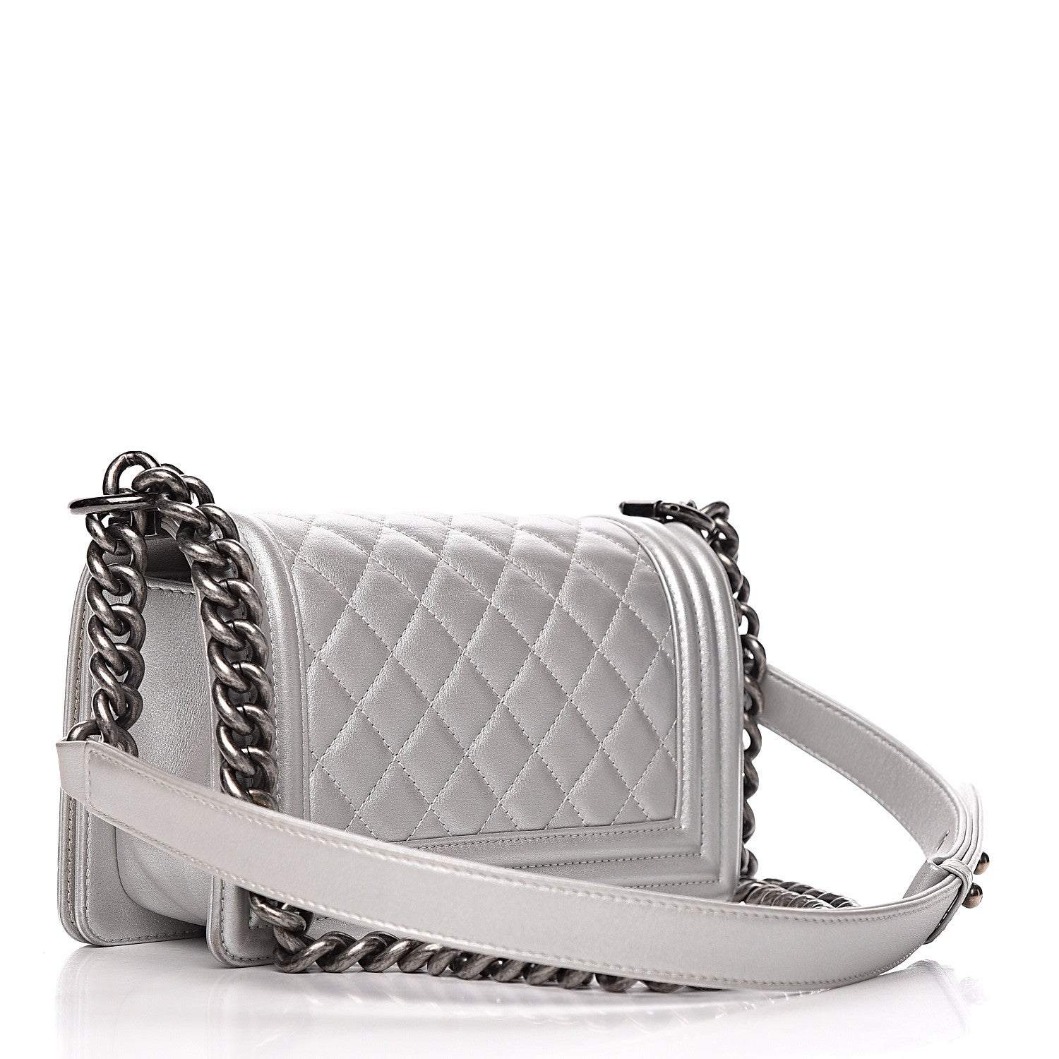 Chanel Metallic Calfskin Quilted Small Boy Flap Silver 3 of 15