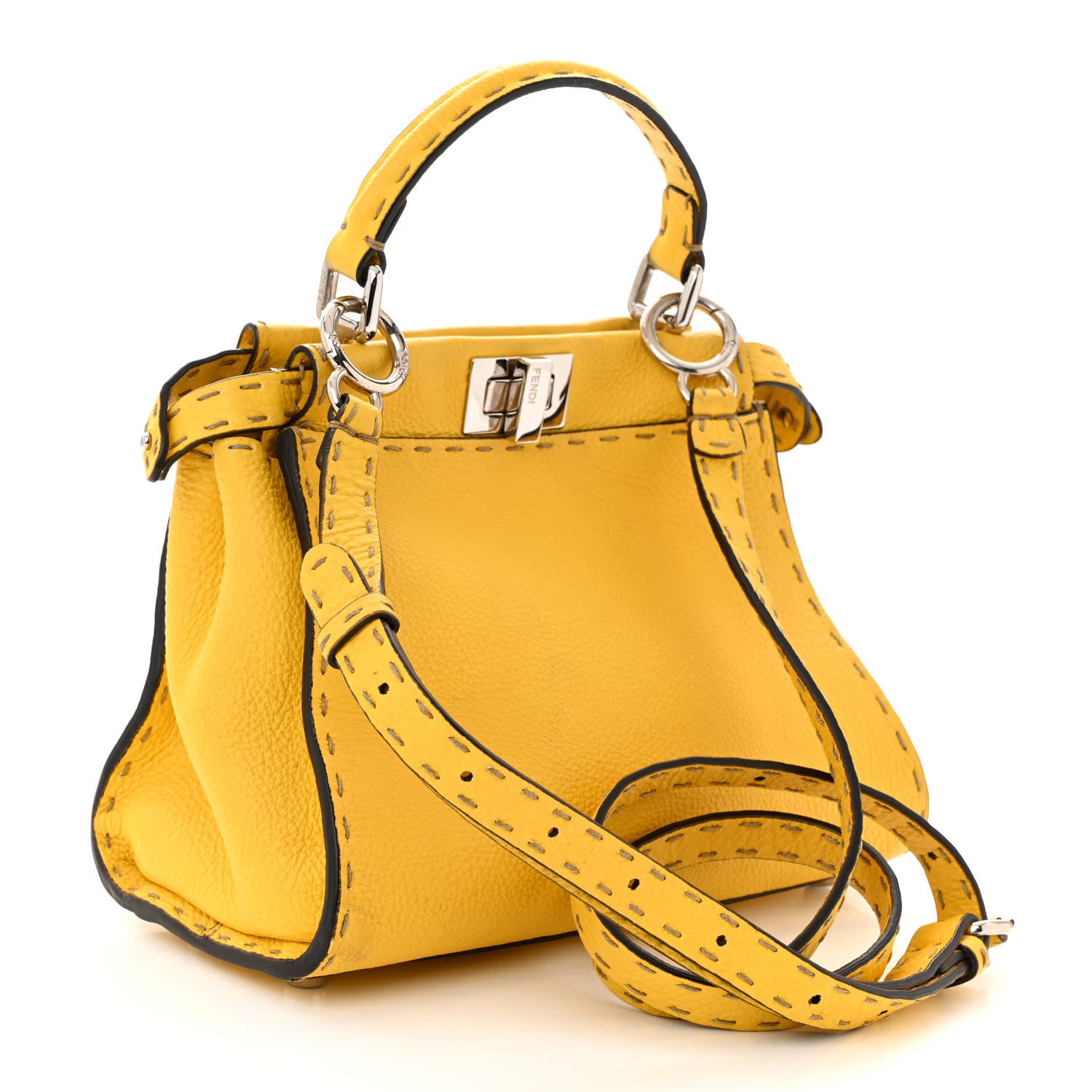Fendi Cuoio Romano Selleria Mini Peekaboo Iconic Satchel Limone 3 of 14