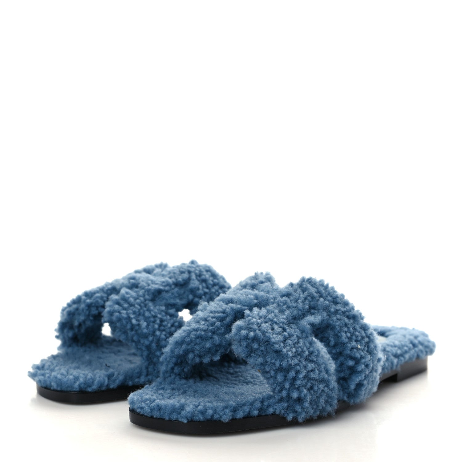 Hermes Woolskin Oran Sandals 37.5 Bleu 4 of 16