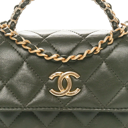 Chanel Lambskin Quilted Chain Top Handle Clutch With Chain Khaki 9 of 11