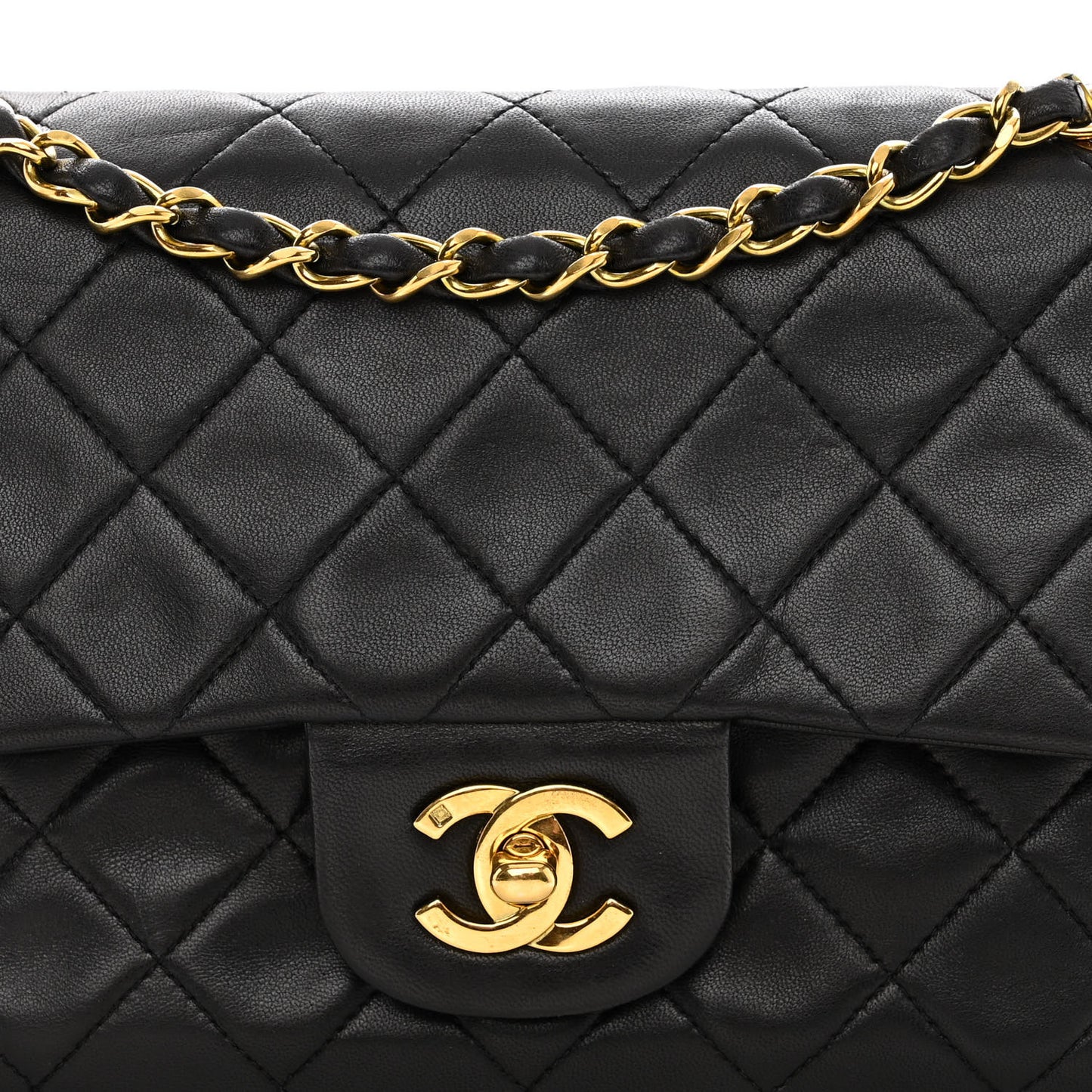 Lambskin Quilted Small Double Flap Black