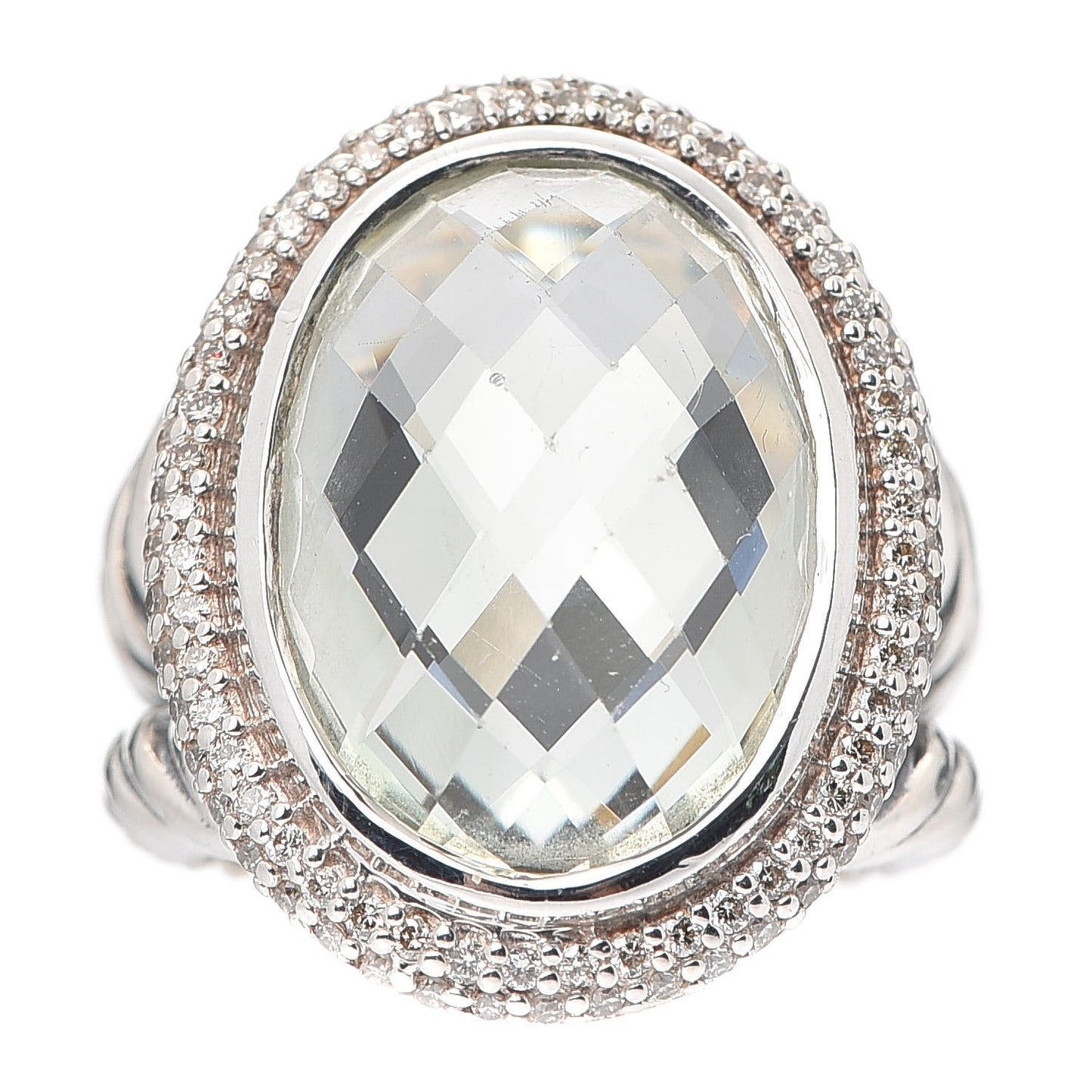 Sterling Silver Diamond Prasiolite 18mm Signature Oval Ring 51 5.75