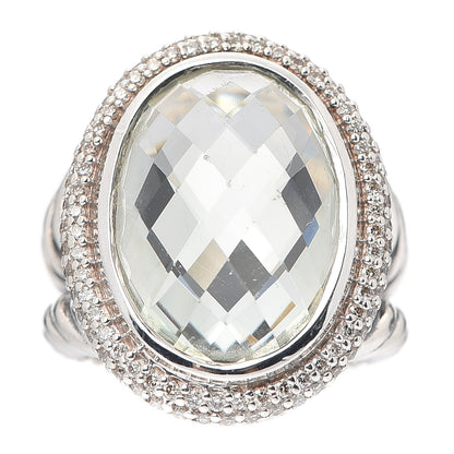 David Yurman Sterling Silver Diamond Prasiolite 18mm Signature Oval Ring 51 5.75 1 of 6