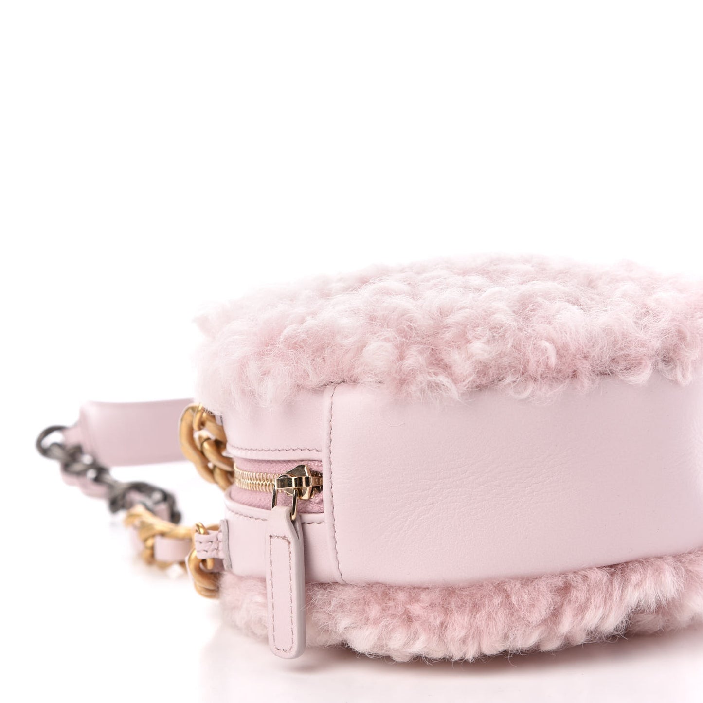 Shearling Sheepskin 19 Round Clutch With Chain Light Pink