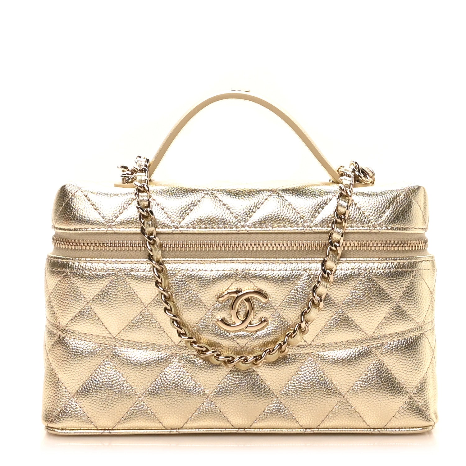 Chanel Metallic Caviar Quilted Trendy Handle Slim Vanity Gold 1 of 11