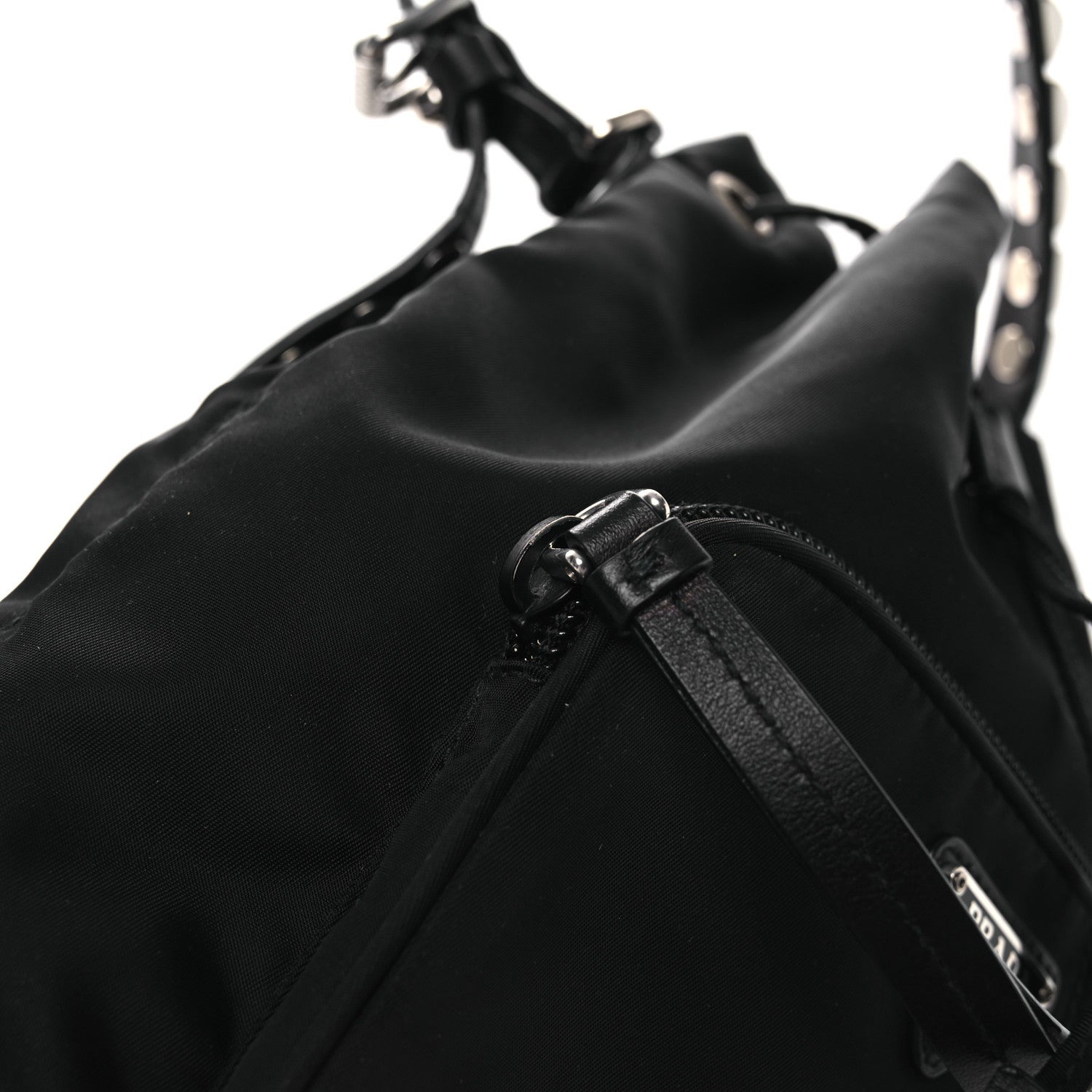 Prada Tessuto Nylon Studded New Vela Mini Bucket Crossbody Bag Black 12 of 13