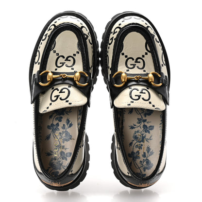 Gucci Azalea Calfskin GG Monogram Bi-Color Debossed Womens Harald Horsebit 25mm Platform Loafers 36 Mystic White Black 2 of 10
