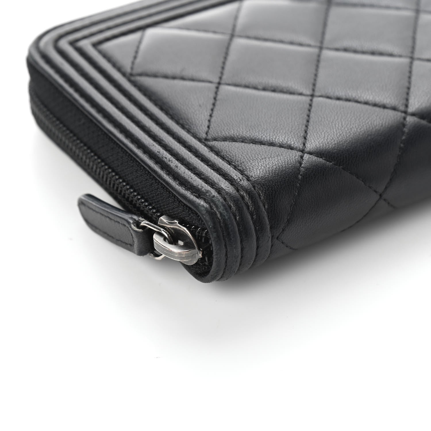 Chanel Lambskin Quilted Boy Zip Around Wallet Black 10 of 10