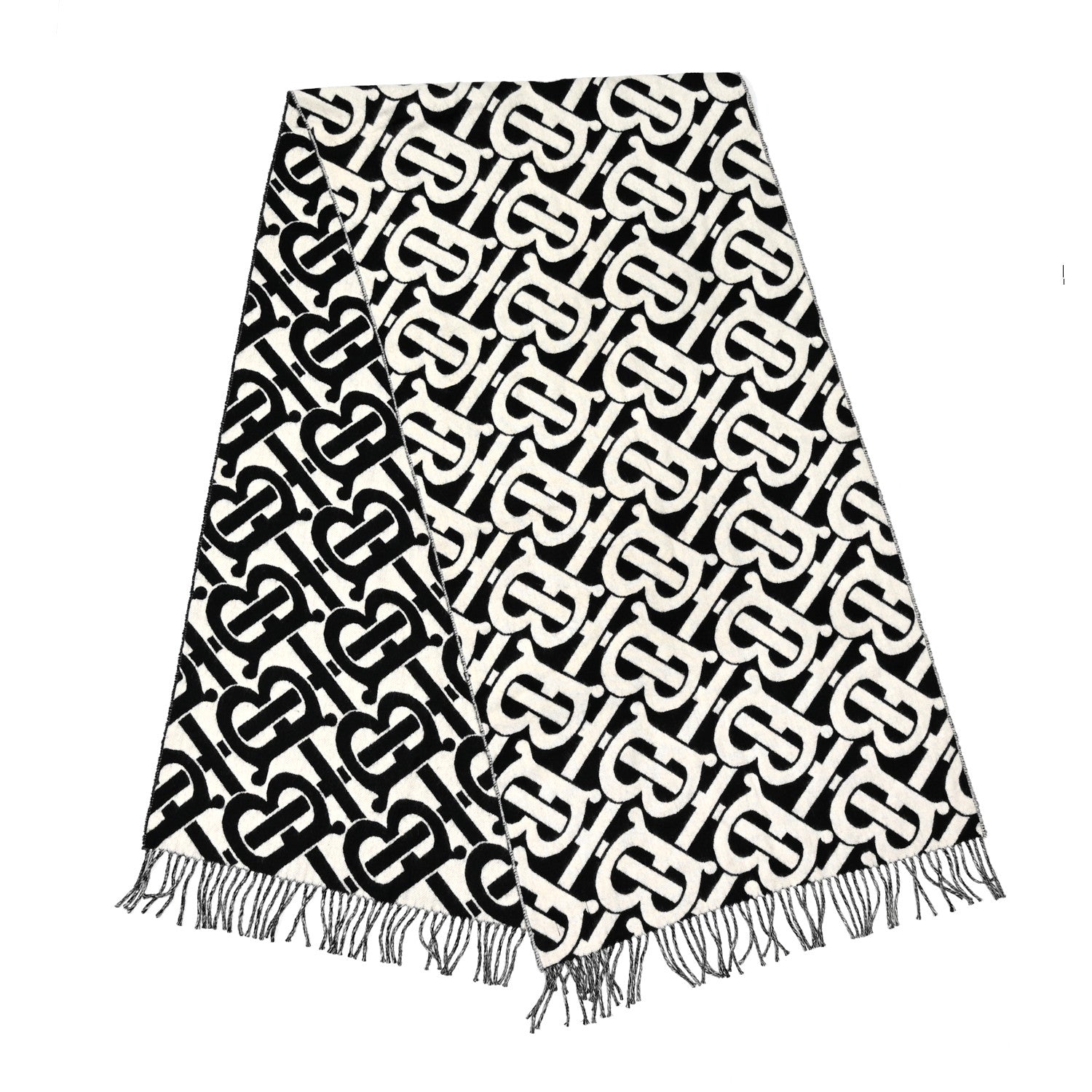 Burberry Cashmere TB Monogram Scarf Black White 2 of 4