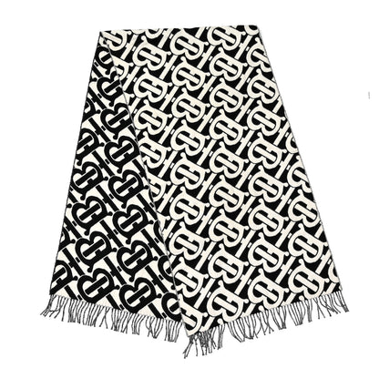 Burberry Cashmere TB Monogram Scarf Black White 2 of 4