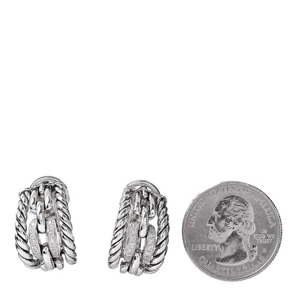 David Yurman Sterling Silver Diamond Wellesley Link Hoop Earrings 2 of 4