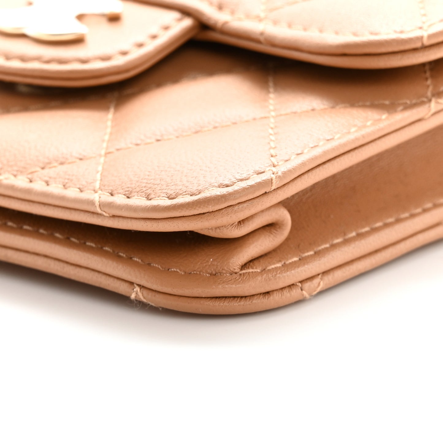 Lambskin Quilted Top Handle Flap Coin Purse With Chain Beige
