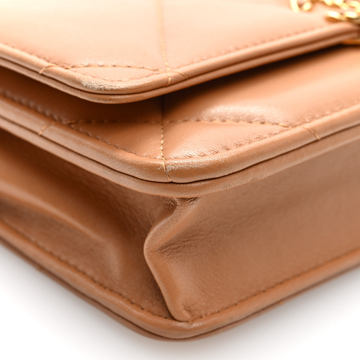 Lambskin Quilted Chanel 19 Wallet On Chain WOC Brown