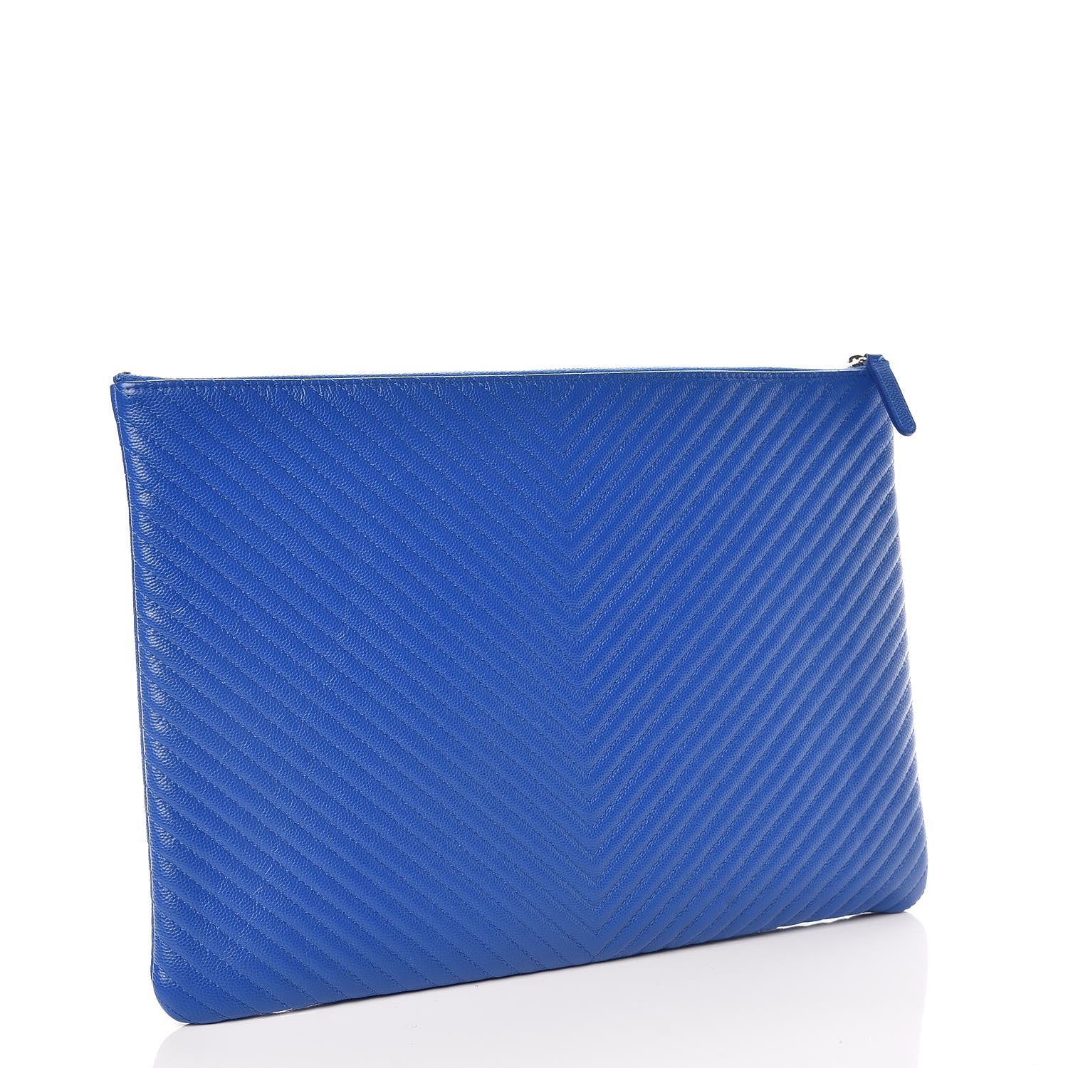 Chanel Caviar Chevron Quilted Large Cosmetic Case Bright Blue 3 of 7